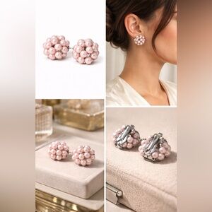 💕Vintage Pink Pearl Cluster Clip-On Earrings | Feminine Statement💕